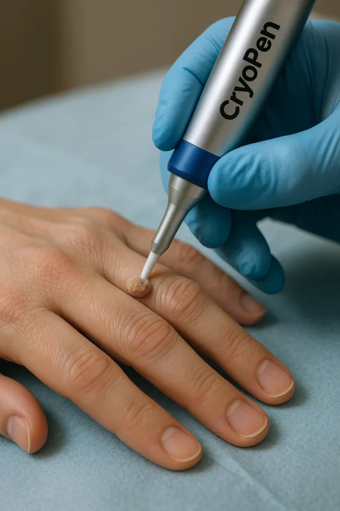 example of cryopen wart removal Kent treatment on a persons finger