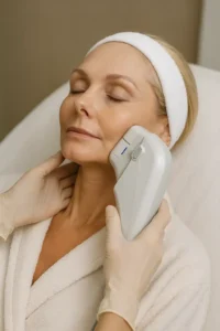 Woman receiving HIFU non surgical facelift treatment Kent