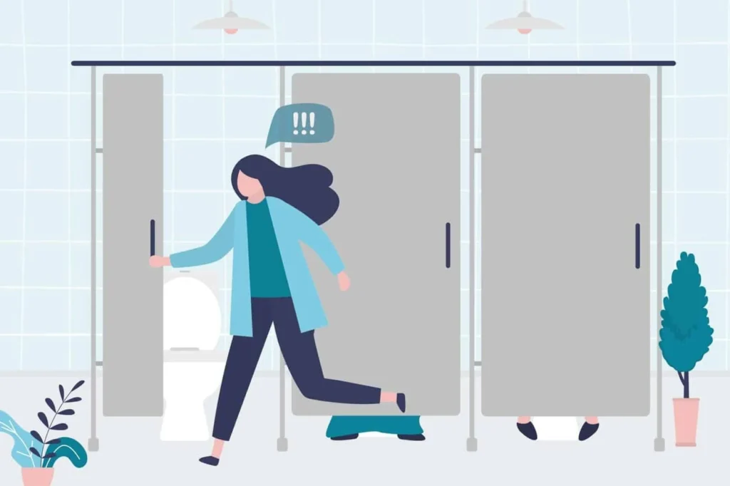 graphic of Urine incontinence Kent woman running to the toilet.