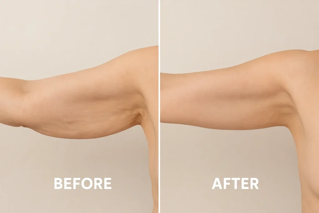 Picture of LA LIPO Kent before and after results of skin tightening treatment on the upper arms.